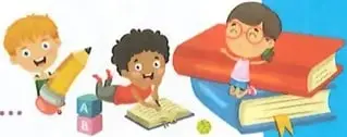 Ilustración de niños estudiando y observando un libro sobre ciencias.