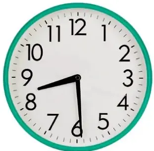 Reloj despertador negro con números, manecilla corta en el 5 y larga en el 12.