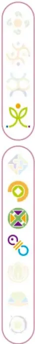 Ícono decorativo con forma de cruz geométrica en tonos grises y naranja, emblema del proyecto.