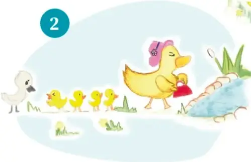 Ilustración de la mamá pato guiando a sus crías por un sendero, representando el desarrollo o nudo.