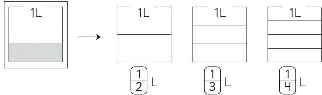 Recipiente de 1 L dividido en 4 partes iguales, sin pintar.