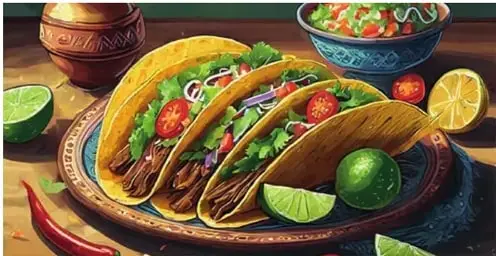 Tacos mexicanos con tortillas y rellenos coloridos.