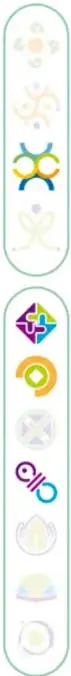 Columna vertical con los iconos o emblemas de los campos formativos y ejes de la Nueva Escuela Mexicana.