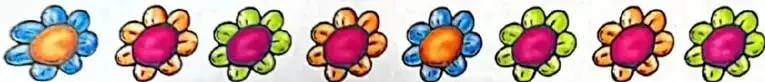 Ocho flores de varios colores que representan objetos agrupados.