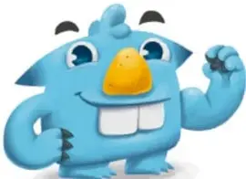 Ilustración del 'Monstruo sostenible': monstruo azul fuerte, sonriente, con brazos musculosos y dientes grandes (Mayra Gisela Pedroza Díaz, Aguascalientes).