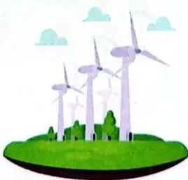 Ilustración de un parque eólico con varios aerogeneradores.