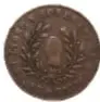 Fotografía del anverso de una moneda de cobre (1/4 Real, Sinaloa, 1865) del Museo Numismático Nacional.