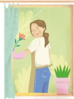 Ilustración de un clóset abierto con fotografías de la familia en la pared y cajones con objetos.