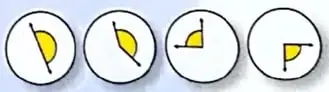 Relojes analógicos ilustran diferentes posiciones de las agujas y sus ángulos.
