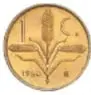 Anverso de la moneda Un Centavo, Espiga de Trigo, México, 1950, de latón, con espigas de trigo y la leyenda 'Un Centavo'.