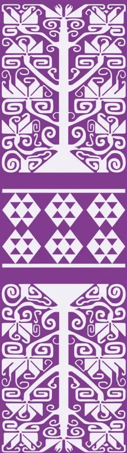Ilustración decorativa en color morado con patrones geométricos triangulares y romboidales que evocan estructuras y simetría, acompañando el título «Rectas notables».