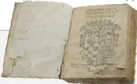 Libro antiguo abierto que ilustra la primera imprenta de México.