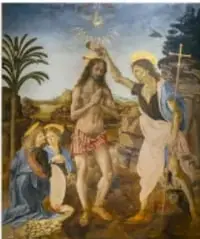 Reproducción de El Bautismo de Cristo de Verrocchio.