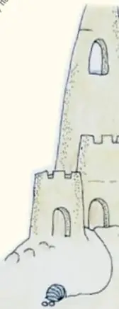 Ilustración de un castillo de arena con un caracol.