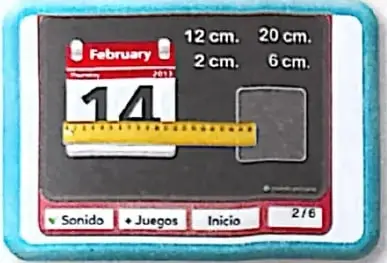 Secuencia ilustrada de seis pasos para ingresar al juego, escoger medidas, llevarlas al recuadro, repetir el proceso, terminar y escribir una opinión.
