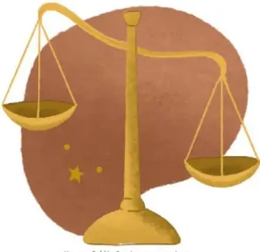 Ilustración de una balanza dorada sobre fondo marrón, símbolo de justicia y desigualdad.