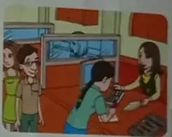 Ilustración de oficinas públicas con servidores.