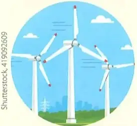 Ilustración de varios aerogeneradores.