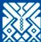 Ícono decorativo con motivo geométrico tradicional mexicano sobre fondo azul.