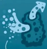 Ilustración de esponjas filtrando agua con partículas suspendidas.