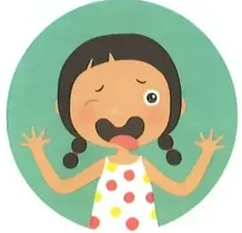 Niña con expresión de angustia y la palabra «desesperada».