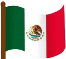 Bandera de México en un asta, con el escudo nacional al centro.