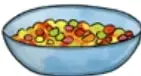 Ilustración de un bol con macedonia de frutas.