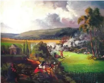Pintura de una batalla entre tropas independentistas y realistas en la región de Pasto.