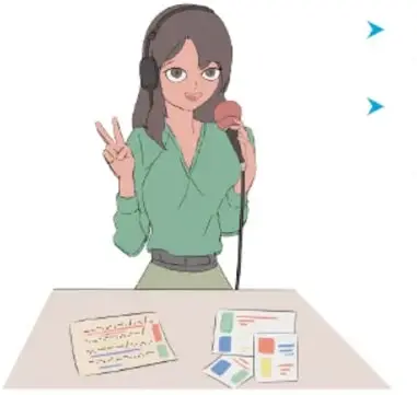 Ilustración de una chica con micrófono dando la señal de paz, sobre una mesa con escritos y colores. Crédito: Alexander Felipe Hernández Flores, PUEBLA.