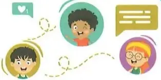 Ilustración de niñas, niños y una persona adulta comunicándose.