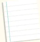 Ilustración de una hoja de cuaderno rayada con una flecha morada que señala la actividad de caminar y anotar las necesidades colectivas.