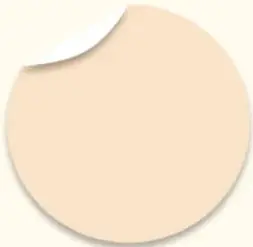 Círculo beige con esquina superior derecha doblada, simulando una hoja o etiqueta para escribir.