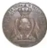 Fotografía del reverso de una moneda de plata (Proclama de Fernando VII, 1808) con ficha numismática.