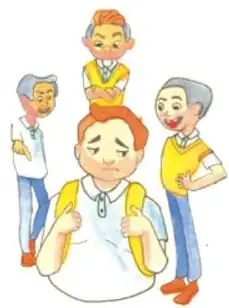 Ilustración de un niño rodeado de adultos que lo intimidan, con crédito 'Alejandra Solís Sandoval, SAM LUIS POTOSI'.