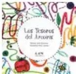 Ilustración de la portada del cuento 'Los tesoros del arcoíris' con dibujos coloridos y el título.