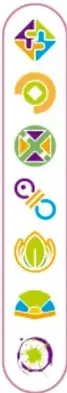 Siete íconos circulares de colores que representan cada eje articulador: Inclusión, Pensamiento crítico, Interculturalidad crítica, Igualdad de género, Vida saludable, Apropiación de las culturas, Artes y experiencias estéticas.