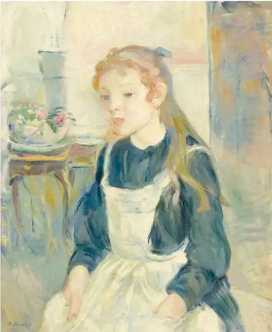 Obra 'Chica joven con un delantal' (1891): retrato de una niña con delantal blanco y fondo de interior en tonos claros.