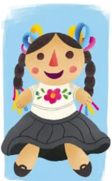 Ilustración de un molinete o juguete artesanal de colores con estrella y listones.
