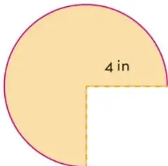 Círculo de 4 in de radio con un cuadrante recortado, mostrando la porción circular del contorno.