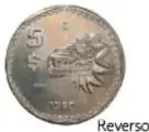 Reverso de la moneda de cinco pesos con la imagen de Quetzalcóatl, México, 1980.