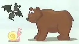 Ilustraciones de animales de distintos tamaños: un murciélago, un oso y un caracol.