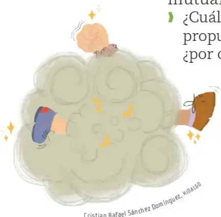 Ilustración de una nube de polvo de la que asoman piernas y zapatos, sugiriendo una pelea; firma de Cristian Rafael Sánchez Domínguez.