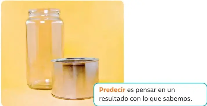 Fotografía de un frasco de vidrio y una lata de metal sobre fondo amarillo, para preguntar cuál permite ver su interior.