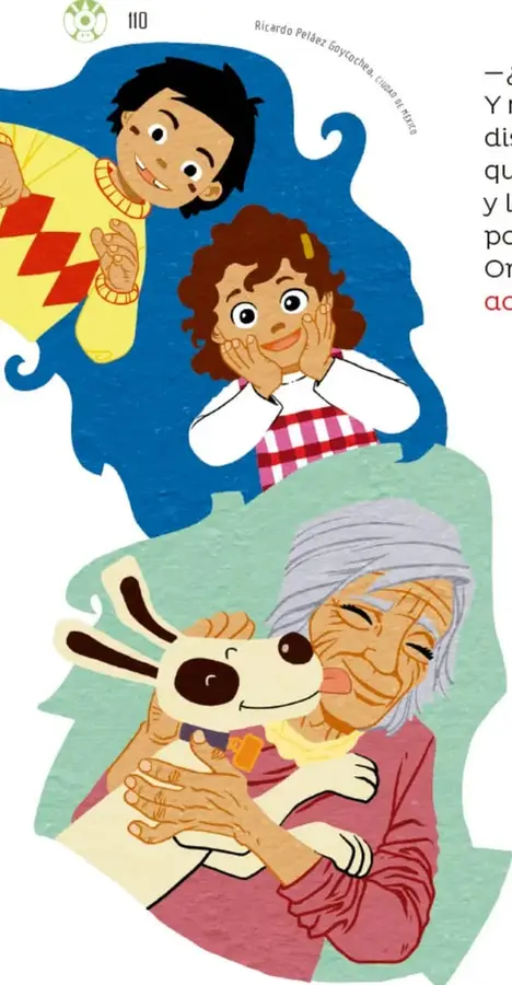 Ilustración de Andrea y Ernesto asomados con expresión de sorpresa y alegría; Andrea tiene el cabello rizado y viste un delantal a cuadros.