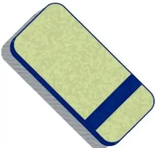 Borrador de pizarra verde con franja azul.