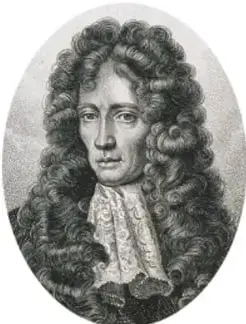 Retrato ovalado en blanco y negro de Robert Boyle con peluca larga