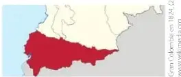 Mapa que muestra la ubicación del Distrito del Sur dentro de la Gran Colombia en 1824.