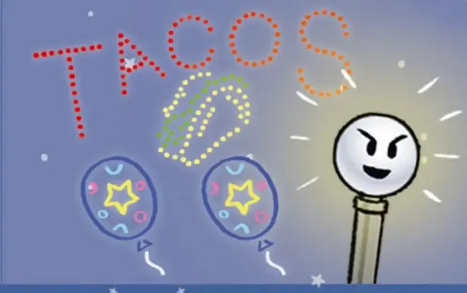 Palabra «ESTRELLAS?» en letras amarillas grandes junto a una estrella con carita, sobre un cielo nocturno.