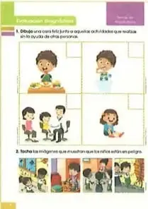 Collages de páginas del libro que muestran actividades, ilustraciones y evaluaciones.