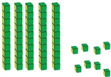 Bloques de base diez: 4 barras (decenas) y 6 cubos (unidades).